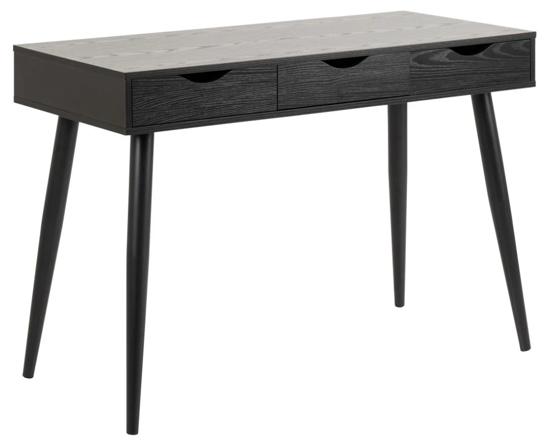 Zwart bureau 110x50 cm met 3 lades. Industrieel design bureau van melamine.
