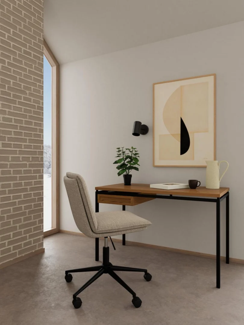 Industrieel bureau 110x50 zwart melamine met 3 laden. Modern design voor kantoor of thuiswerkplek.