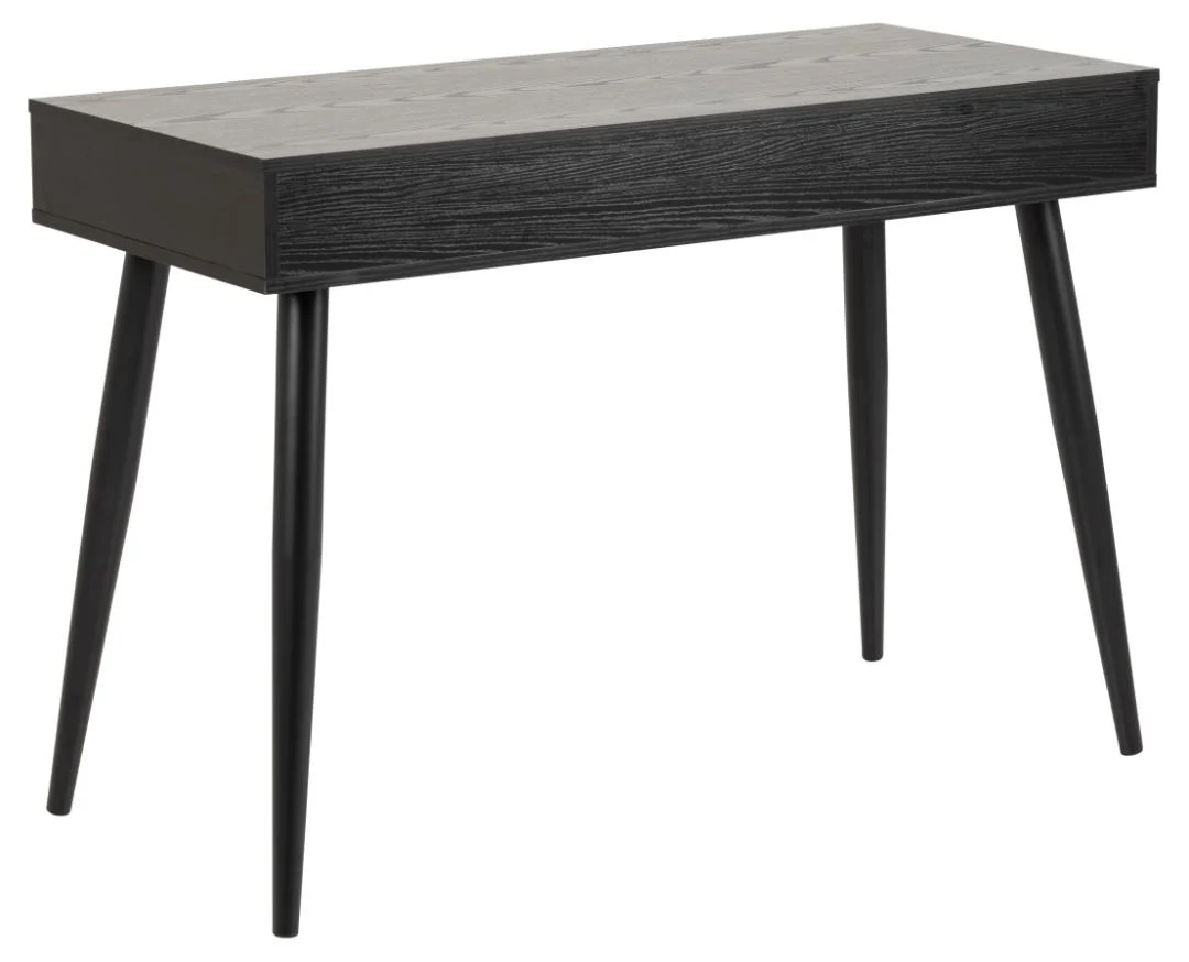 Zwart melamine bureau 110x50 met 3 laden, industrieel design.