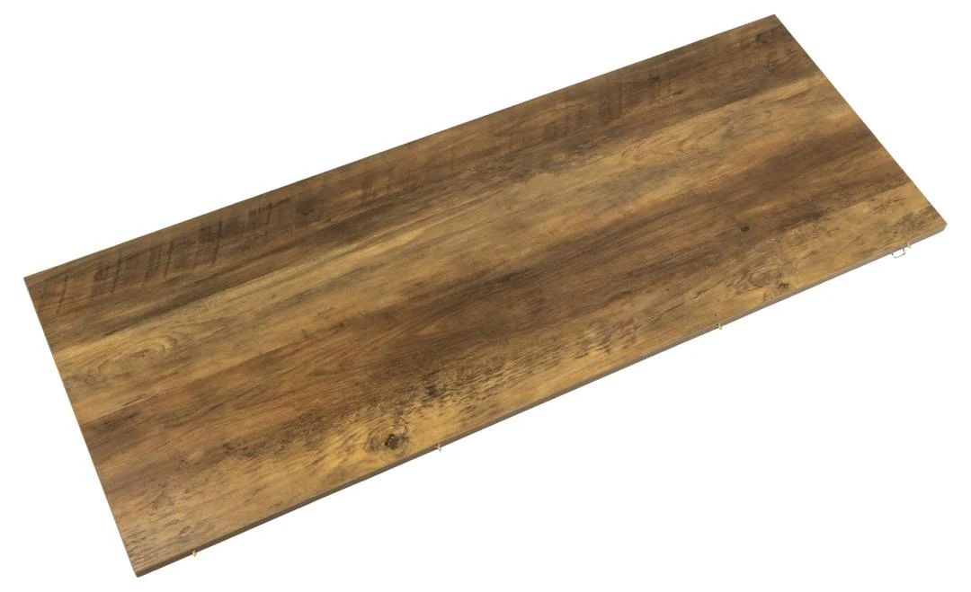 Een ronde eikenhouten eettafel, Eettafel Zalida 120 CM, met een natuurlijke afwerking en stalen uitschuifblad, getoond onder een hoek tegen een witte achtergrond.
