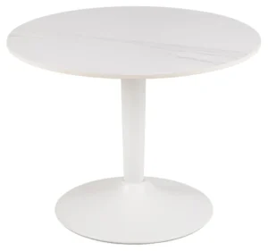 Een Salontafel Wit 60 CM Rond Kunststof met een wit rond tafelblad en een bijpassend wit onderstel.