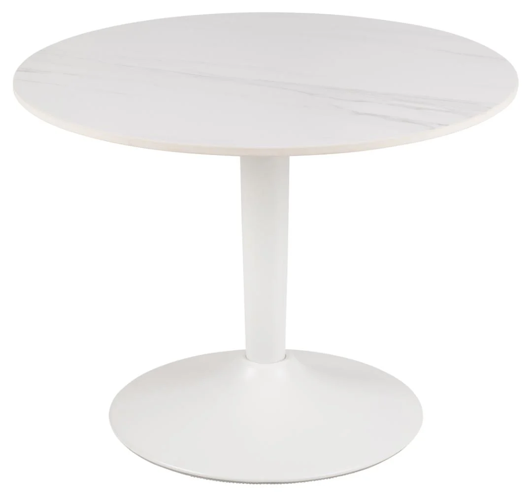 Een Salontafel Wit 60 CM Rond Kunststof met een wit rond tafelblad en een bijpassend wit onderstel.