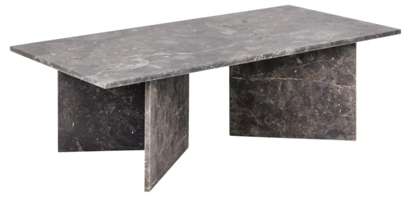 De Salontafel Bruin 70 x 42 CM Rechthoek is een rechthoekige marmeren salontafel met natuursteenpatronen en adering, met een plat blad en twee elkaar kruisende tafelpoten die een X-vormig onderstel vormen.