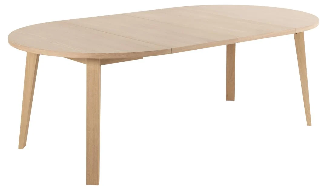 Eettafel 120 CM Rond Spaanplaat, een lichthouten ronde eettafel met vier poten en glad oppervlak, tegen een effen witte achtergrond.