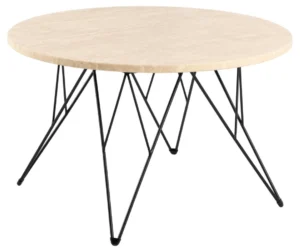 De Salontafel Beige, Zwart 80 CM Rond is een ronde beige salontafel van kunststof met slanke zwarte poten voor een moderne look.