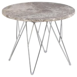 Bijzettafel Grijs, Bruin 55 CM Rond - moderne, minimalistische ronde tafel van kunststof met grijze bovenkant en draadpoten.