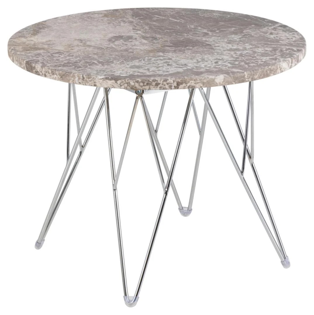 Bijzettafel Grijs, Bruin 55 CM Rond - moderne, minimalistische ronde tafel van kunststof met grijze bovenkant en draadpoten.