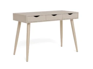 Grijze retro bureau met 3 lades, melamine, 110x50x77.1cm. Stijlvol en functioneel.