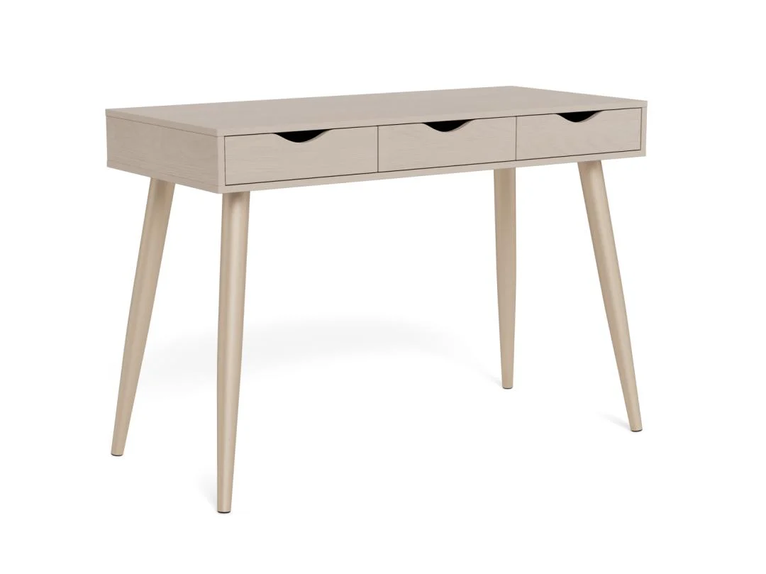 Grijze retro bureau met 3 lades, melamine, 110x50x77.1cm. Stijlvol en functioneel.