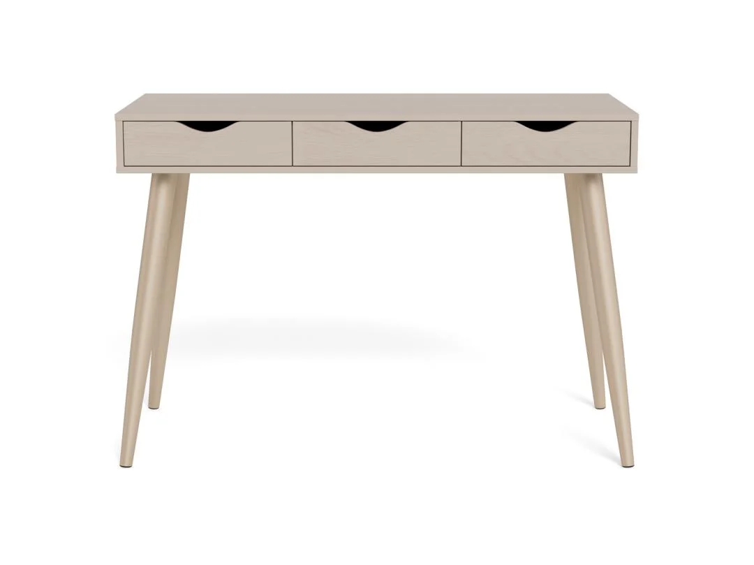 Retro bureau grijs melamine met 3 lades. Ideaal als werkplek of make-uptafel.