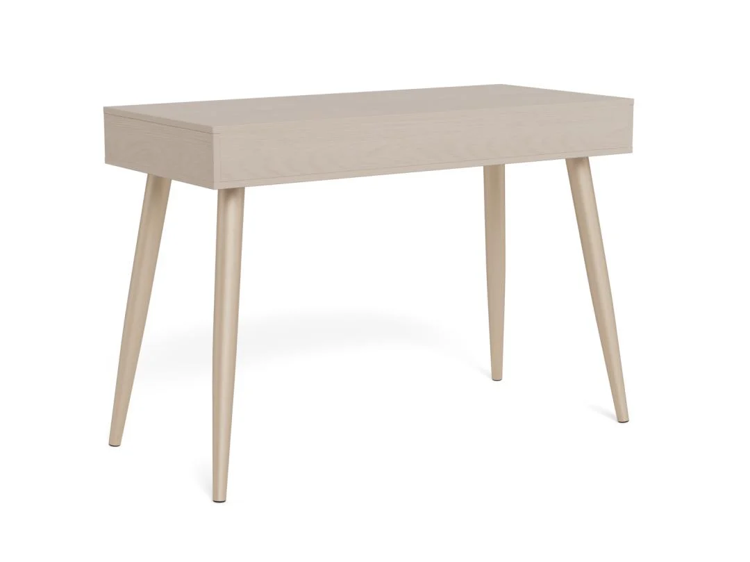 Grijze retro bureau 110x50 met 3 lades. Melamine bureau voor kantoor of thuiswerkplek.