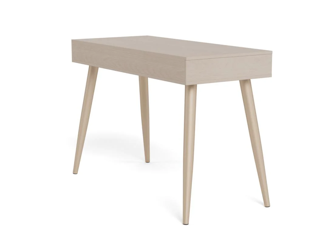 Grijze retro bureau 110x50x77.1 cm met 3 lades. Melamine bureau voor kantoor of thuiswerkplek.