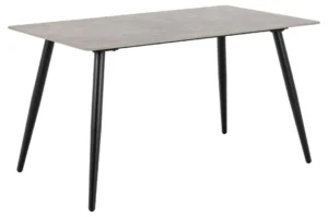 De Eettafel Nieuwe Sfeer 80 x 75 CM Rond is een moderne, minimalistische tafel met een glad lichtgrijs tafelblad en vier slanke zwarte stalen poten.