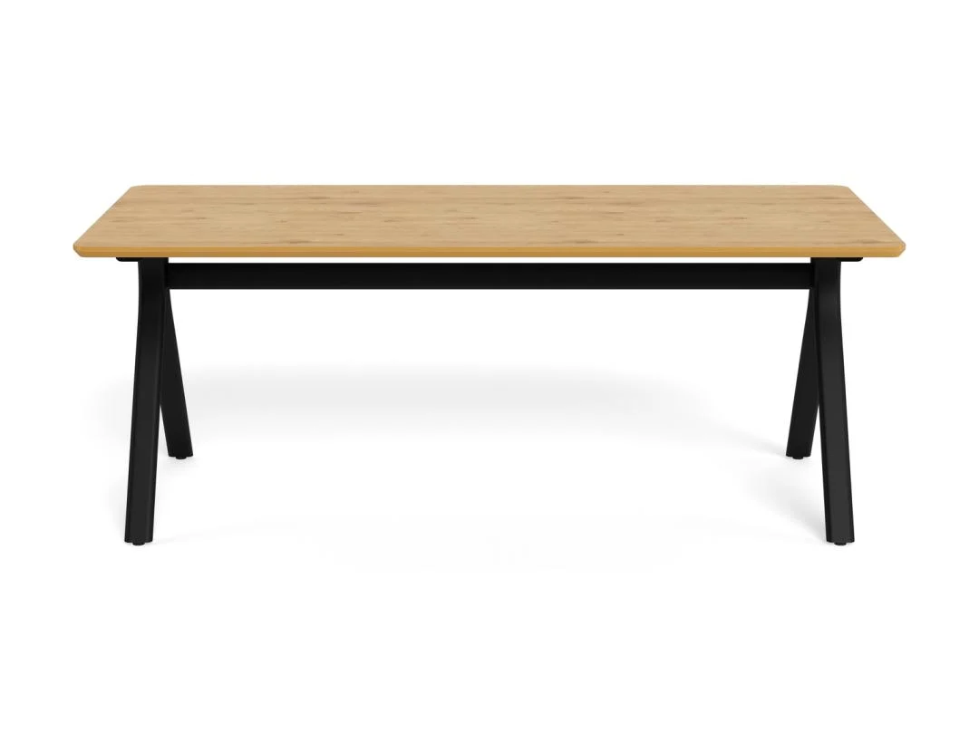 De Eettafel Bristol 100 x 75 CM Rechthoek is een rechthoekige MDF tafel met een lichtgekleurd blad en vier zwarte schuine poten tegen een witte achtergrond.