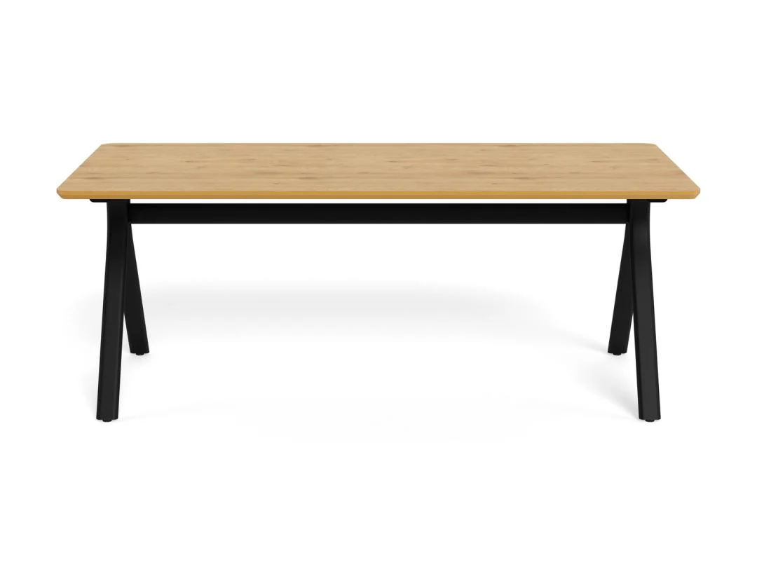 Eettafel Bristol 100 x 75 CM Rechthoek, gemaakt van MDF, met een lichtgekleurde rechthoekige bovenkant en zwarte, schuine poten, getoond tegen een effen witte achtergrond.