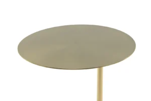 De Bijzettafel Wit Rond Marmer Modern heeft een rond, plat tafelblad met een gladde afwerking en een enkele centrale poot, tegen een effen witte achtergrond.