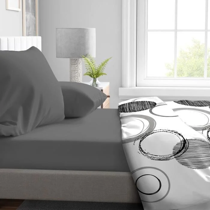 Hoeslaken 180 x 200 cm Antracietgrijs Microvezel Muts 30 cm - Afbeelding 2