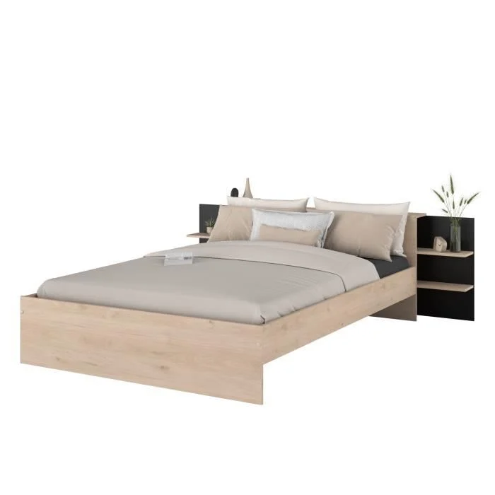 Bed 140 x 200 cm Eiken Zwart met Opberglade Parisot HORN - Afbeelding 4