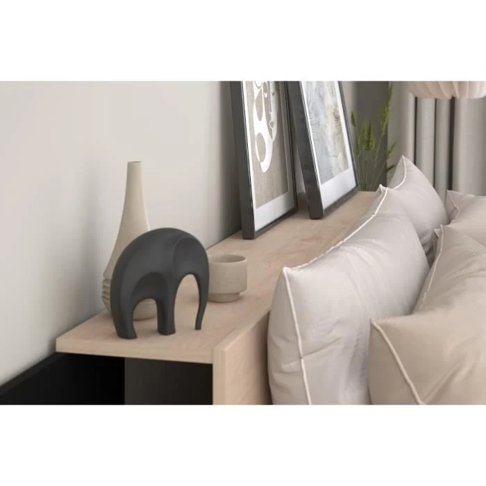 Bed 140 x 200 cm Eiken Zwart met Opberglade Parisot HORN - Afbeelding 5
