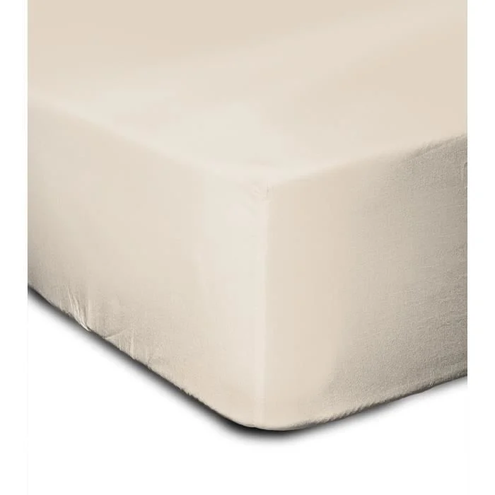 Hoeslaken 160 x 200 cm Lichtbeige Katoen diepe hoek 25 cm - Afbeelding 2