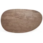 De Salontafel 78 x 38 CM Mangohout is een ovaal, industrieel houten tafelblad met een gladde, natuurlijke afwerking en zichtbare houtnerf, van bovenaf gezien tegen een witte achtergrond.