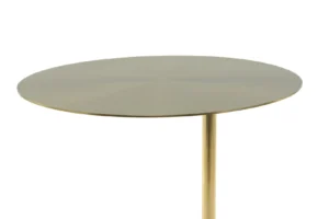 De Bijzettafel Bruin Rond Marmer Chique is een ronde bijzettafel met een glad marmeren blad en een enkele elegante centrale steun, tegen een effen witte achtergrond.