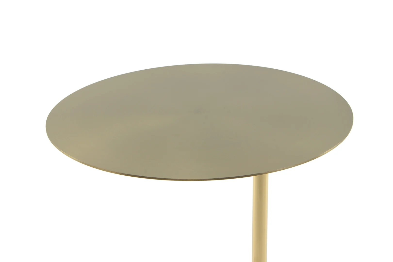 Een ronde, platte Bijzettafel Wit Rond Marmer Chique met een glad, wit marmerachtig tafelblad, afgebeeld vanuit een schuin bovenaanzicht tegen een effen witte achtergrond.