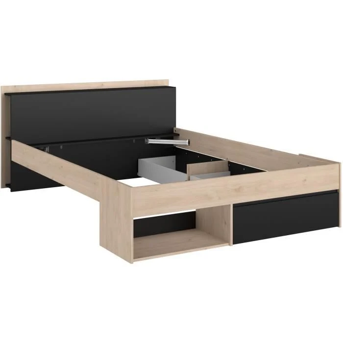 Tweepersoonsbed 160 x 200 cm Eiken Zwart met 3 opbergladen - Afbeelding 5