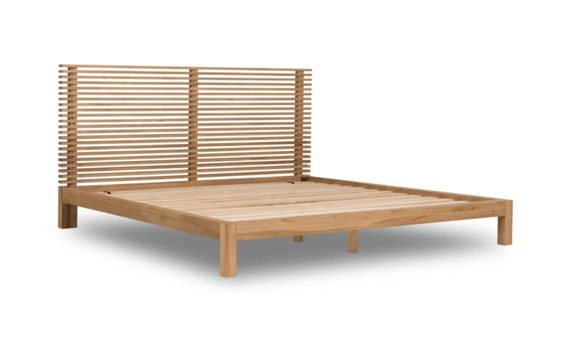 Platformbed 160 x 200 cm Vlasgeel Massief Essenhout Japandi - Afbeelding 4