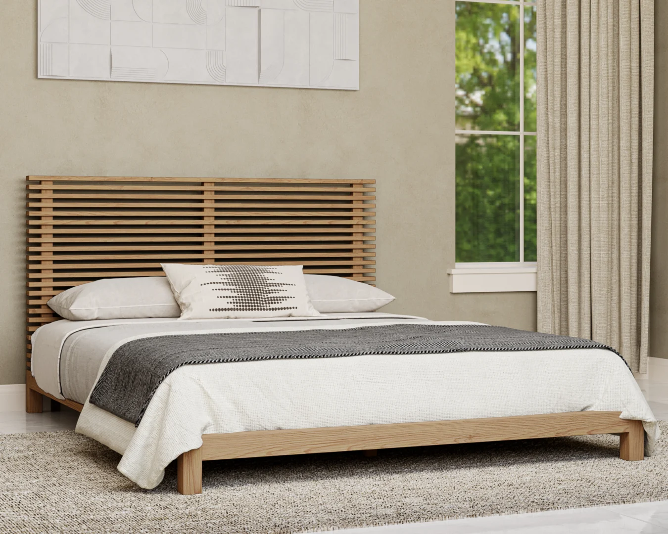 Platformbed 180 x 200 cm Vlasgrijs Massief Essenhout - Afbeelding 7