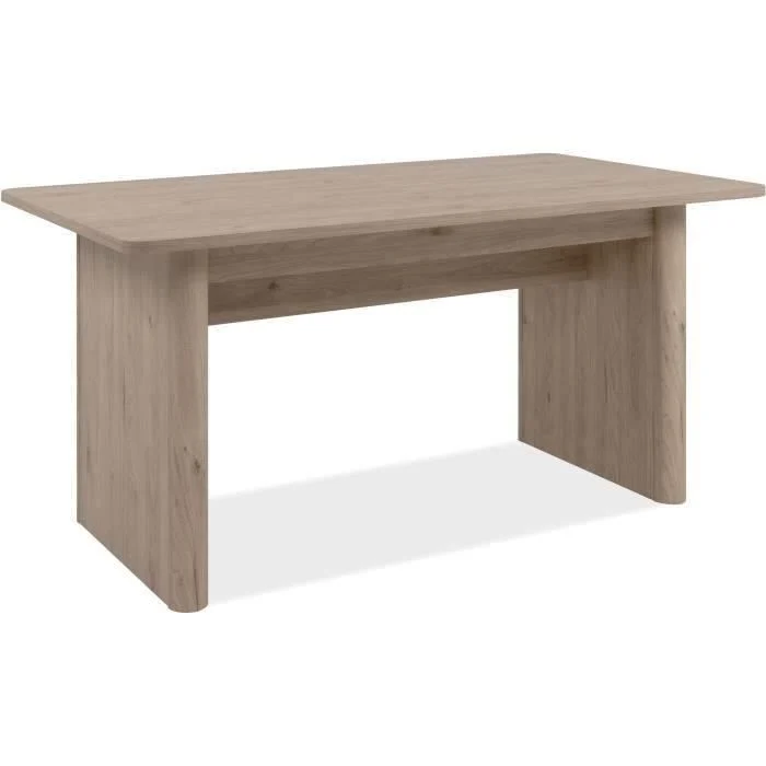 De Uitschuifbare tafel SAI is een rechthoekige Jackson Hickory tafel voor 10 personen (160/200 x 75 x 90 cm), met een lichthouten afwerking, een plat blad en twee brede paneelpoten aan elke kant, tegen een witte achtergrond.