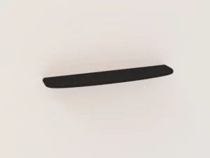 De SENTO BOEKENPLANK120 EL55 is een eenvoudige, moderne zwarte zwevende plank met een minimaal ontwerp, afgeronde hoeken en geen zichtbare beugels, gemonteerd op een effen witte muur.