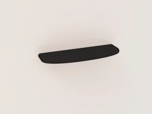 De SENTO BOEKENPLANK80 EL55 is een eenvoudige, donkerhouten wandplank met een gebogen voorrand, afgebeeld op een effen, lichtgekleurde muur.