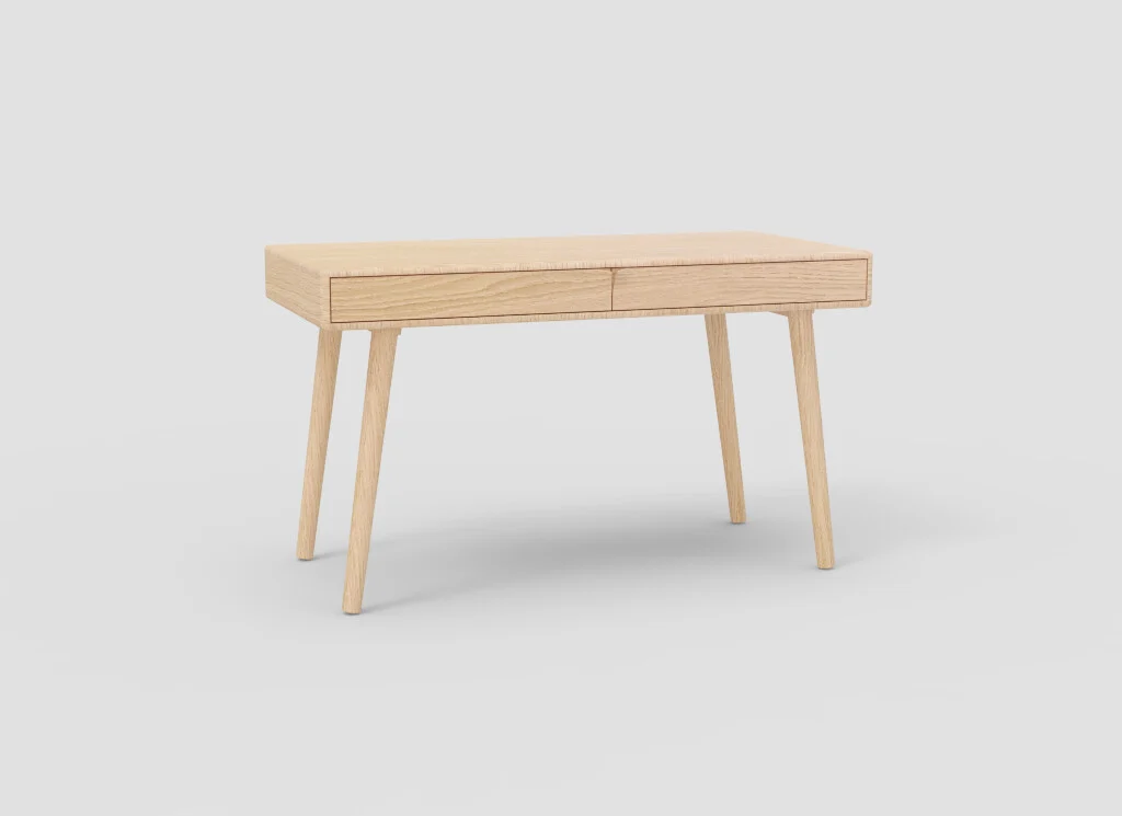 Eikenhouten bureau 130x65, model E02 M. Belgisch maatwerk bureau met lades.