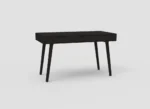 Zijaanzicht van een donkerbruin eikenhouten bureau EL55 met twee lades. Het bureau heeft slanke, taps toelopende poten en een minimalistisch design.