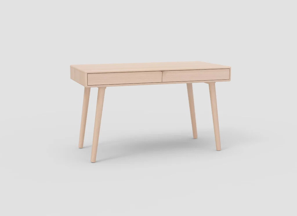 Eikenhouten bureau 130x65 cm, Belgisch design. Houten bureau met lades.