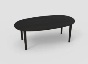 De SENTO TAFEL 210 EL55 is een zwarte, ovale tafel met vier rechte poten tegen een effen witte achtergrond.