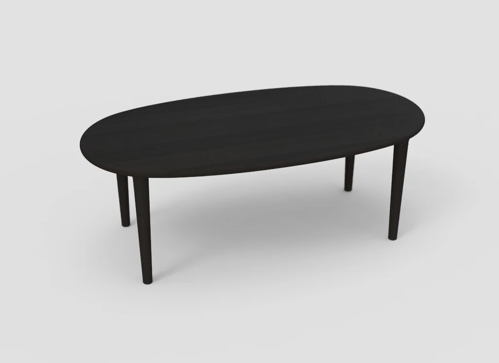 De SENTO TAFEL 210 EL55 is een zwarte, ovale tafel met vier rechte poten tegen een effen witte achtergrond.