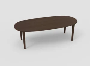 De SENTO TAFEL 240 EL21 is een donkerbruine, ovale houten tafel met vier poten tegen een effen witte achtergrond.