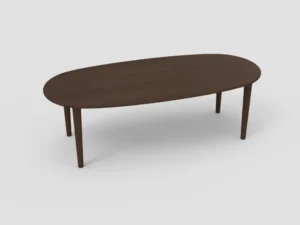 De SENTO TAFEL 240 EL21 is een donkerbruine, ovale houten tafel met vier poten tegen een effen witte achtergrond.