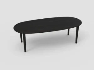 De SENTO TAFEL 240 EL55 is een moderne, zwarte, ovalen tafel met vier poten tegen een effen witte achtergrond.