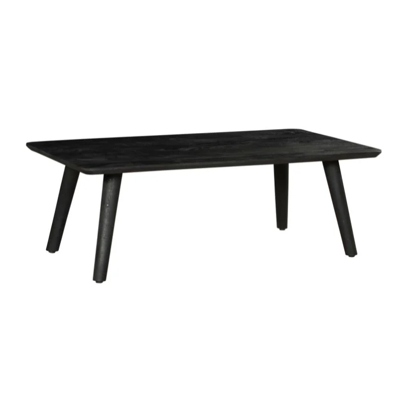 De Salontafel Zwart 70 x 45 CM Design is een rechthoekige zwarte salontafel met vier schuine poten en een strakke, moderne uitstraling.