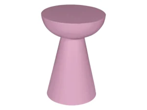 De Bijzettafel Owen Roze is een moderne bijzettafel in lichtroze, met een rond blad en conische voet, afgebeeld tegen een witte achtergrond.