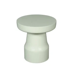 De bijzettafel Drum | Groen is een moderne, minimalistische bijzettafel met een rond blad en een breed, stevig onderstel. Hij heeft een lichtgrijze kleur en een gladde, matte afwerking.