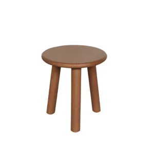 De Salontafel 16 x 45 CM is een klein, rond houten krukje met drie poten en een lichtbruine afwerking, tegen een effen witte achtergrond.