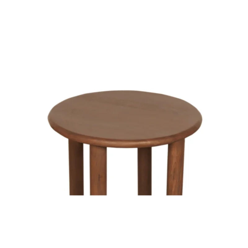 De Salontafel 16 x 45 CM is een ronde houten tafel met een glad blad en vier cilindervormige poten, tegen een effen witte achtergrond.
