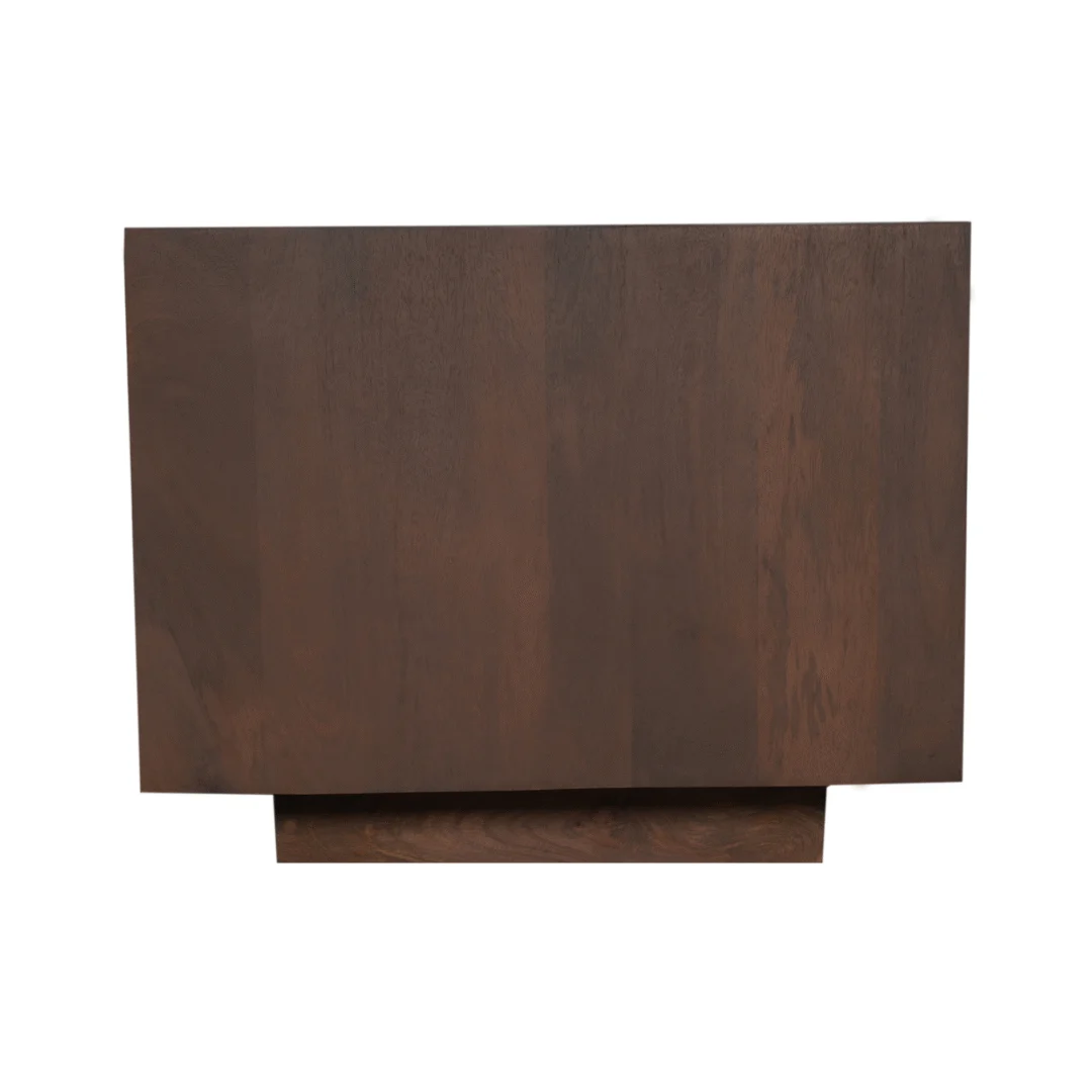 De Salontafel 16 x 45 CM is een rechthoekige houten tafel met een donkerbruine afwerking en een klein verzonken onderstel, afgebeeld tegen een witte achtergrond.