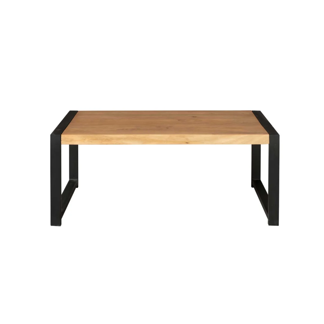 De Salontafel 60 x 45 CM is een rechthoekige houten tafel met een lichtgekleurd blad en zwarte metalen poten, tegen een effen witte achtergrond.
