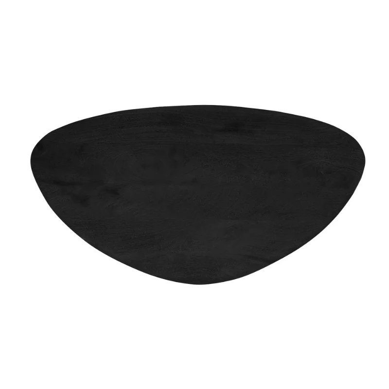 De Salontafel 130 x 70 CM Rond Compact heeft een groot, plat zwart oppervlak met gladde, onregelmatige randen die lijken op een plectrum, tegen een witte achtergrond.