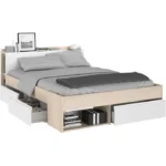 Bedframe 140 x 200 cm Wit & Acaciahout Spaanplaat met lades